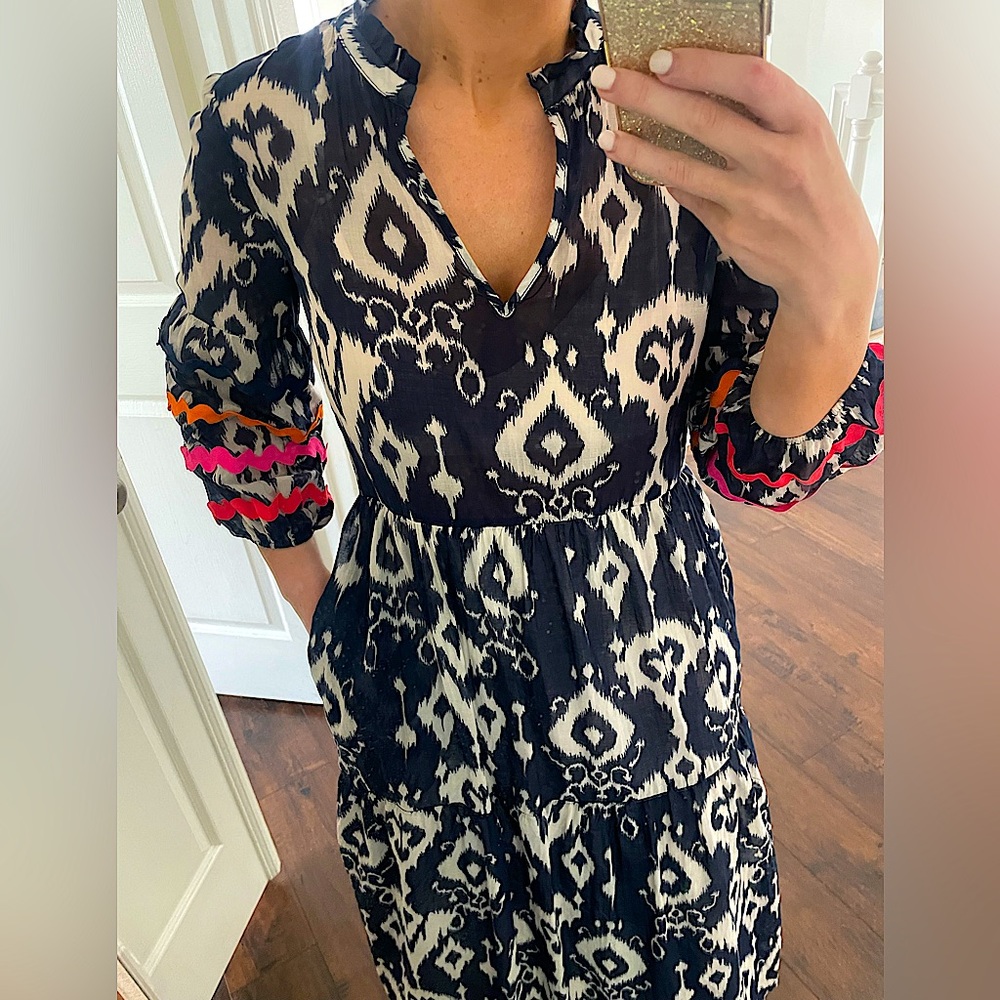 CeliaB Black and White Patterned Dress with Pink and Orange Accents